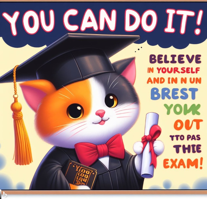 최선의 노력을 해서 합격한 고양이(made by Bing)