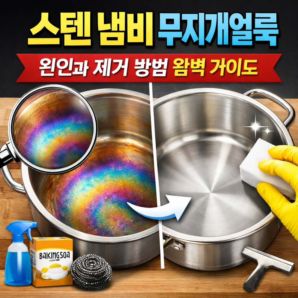 스텐 냄비 무지개얼룩
