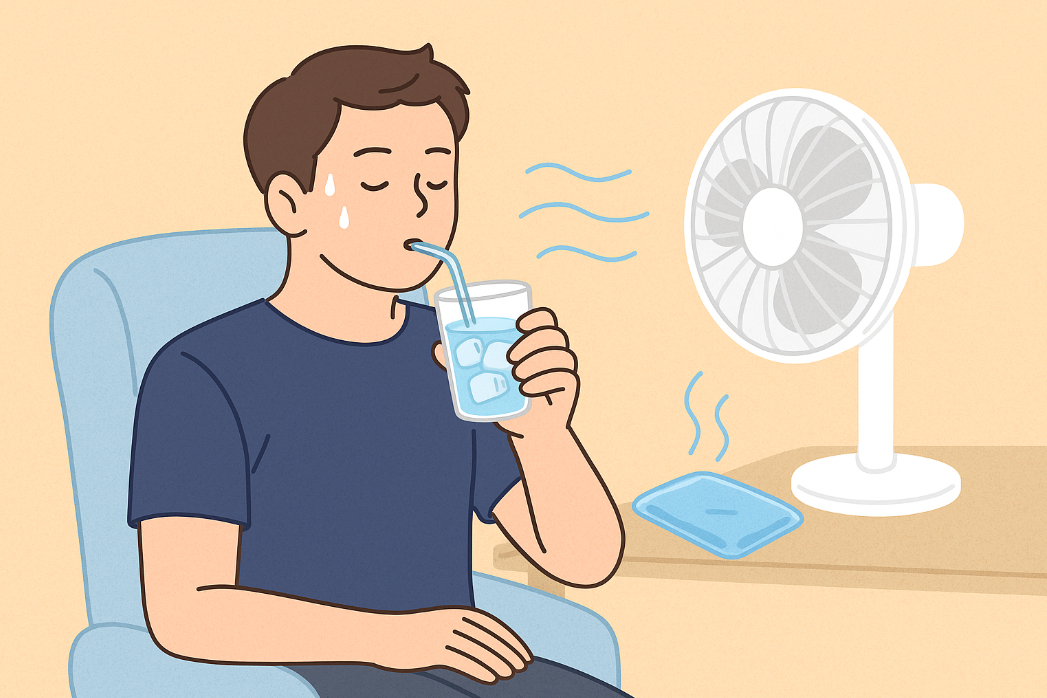 열대야에 체온을 조절하며 숙면을 위해 준비하는 청년의 모습