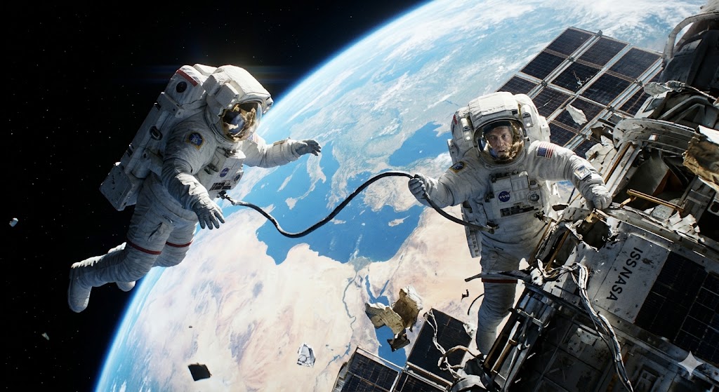 영화 그래비티에서 맷이 라이언의 손을 놓고 우주 공간으로 멀어지는 과학적 오류 장면 묘사