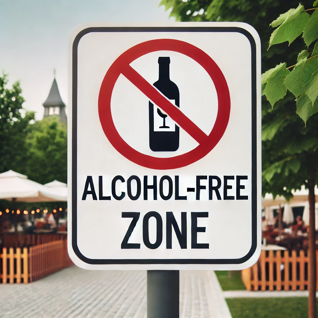 공공장소 음주 제한 구역 표지판, 음주 금지 표시가 있는 표지판