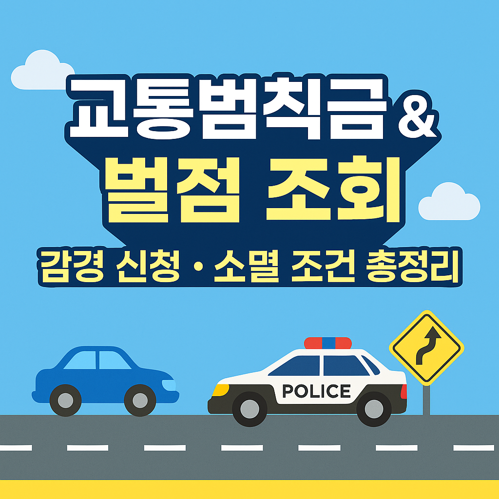 교통범칙금&amp;벌점 조회 문구와 도로 위의 차량 이미지
