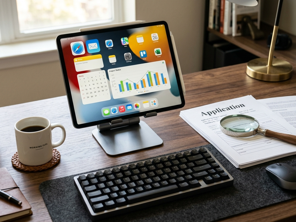 행정복지센터 신청 서류와 태블릿 PC