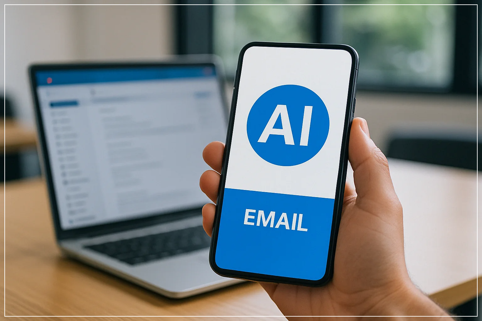 스마트폰으로 AI 이메일을 관리하는 모습