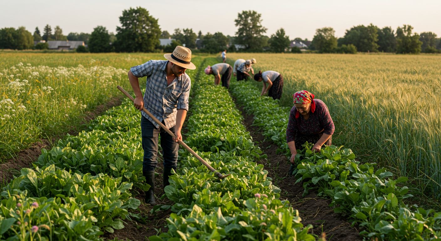 밭에서 농사짖는 사람들 사진