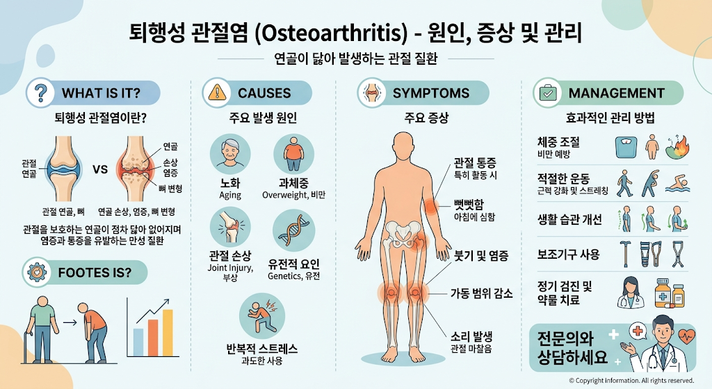 퇴행성 관절염의 증상, 발생원인 및 관리방법