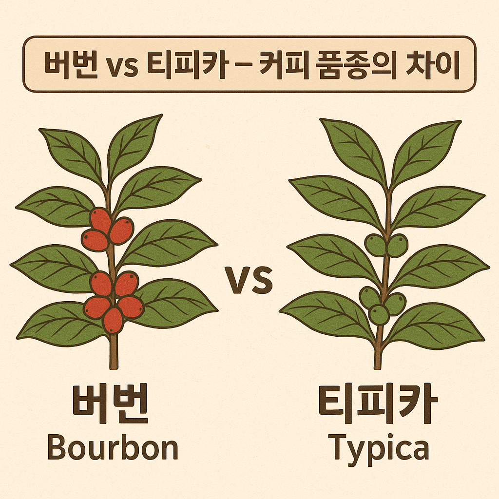 AI가 만들어준, 버번(Bourbon) vs 티피카(Typica) 커피 품종의 차이