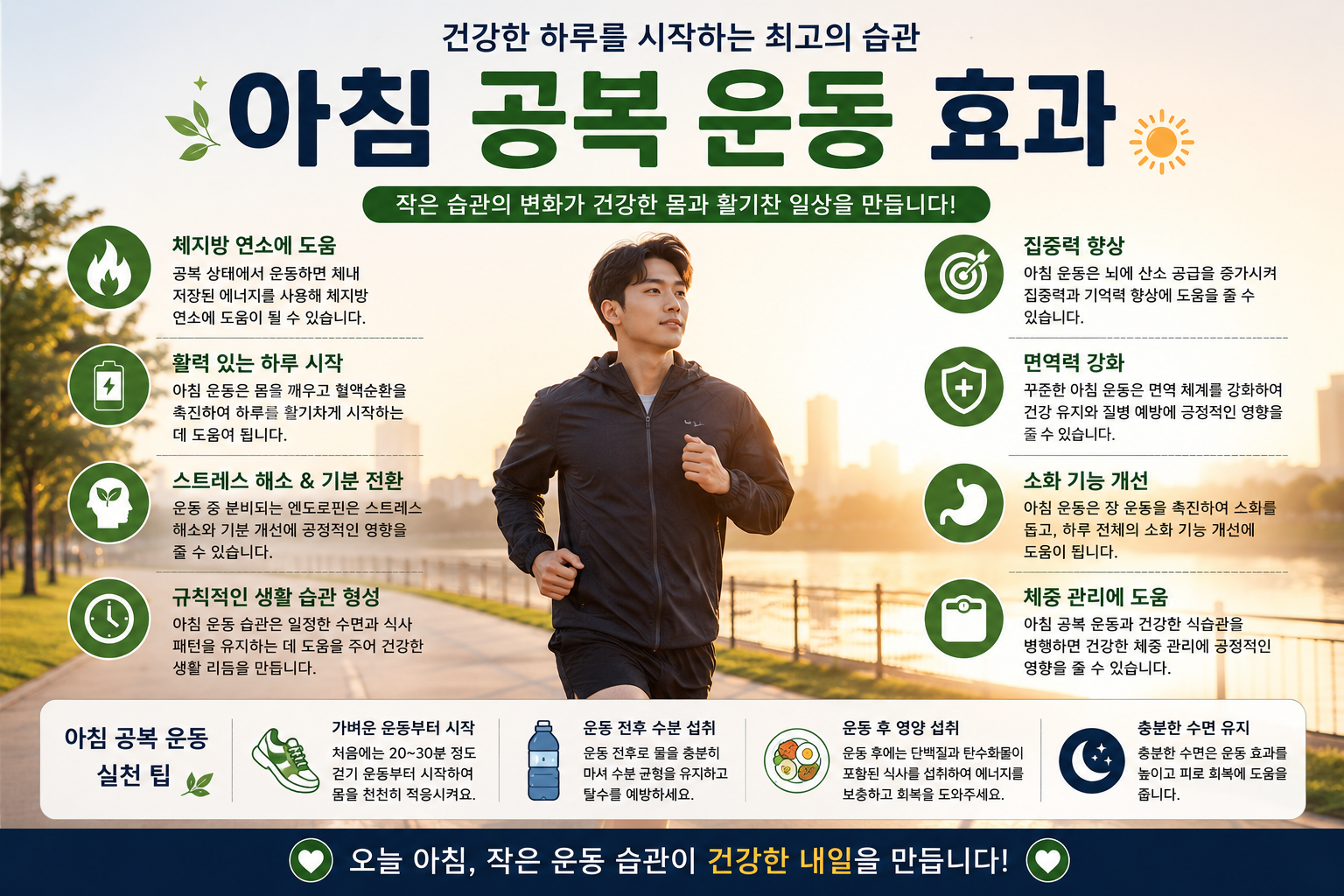 아침 공복 운동 습관 관리 요약 이미지
