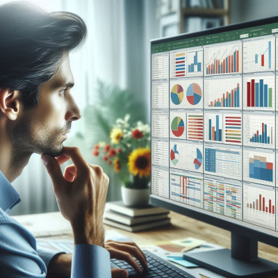 복잡한 데이터 분석과 그래프의 결과를 분석하는 모습.