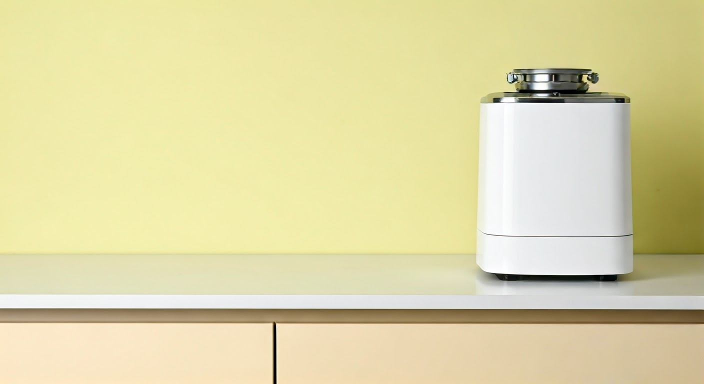 음식물처리기가 놓여있는 깨끗한 가정 주방 이미지