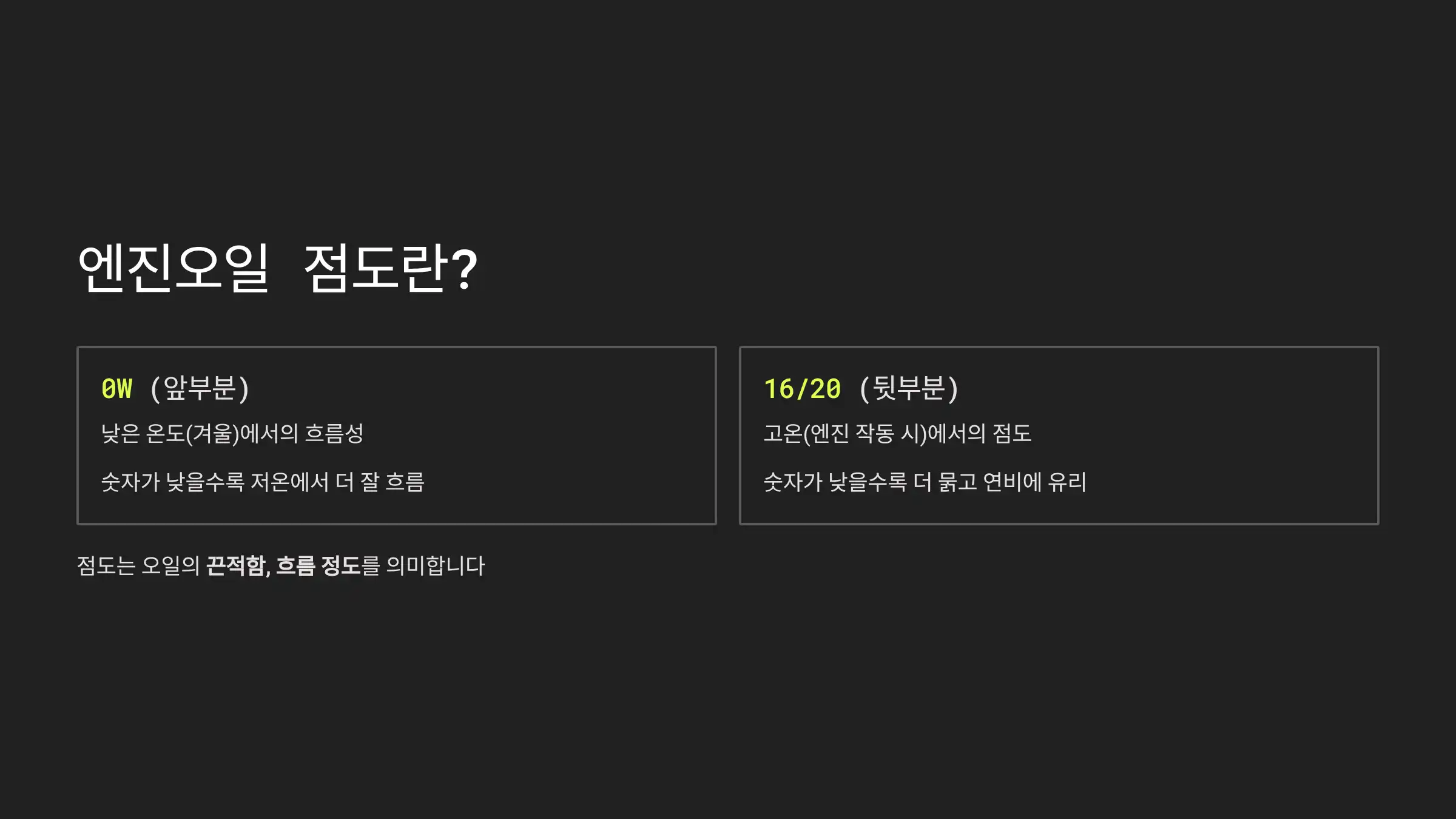 엔진오일 점도란? 숫자 의미부터 쉽게 이해하자