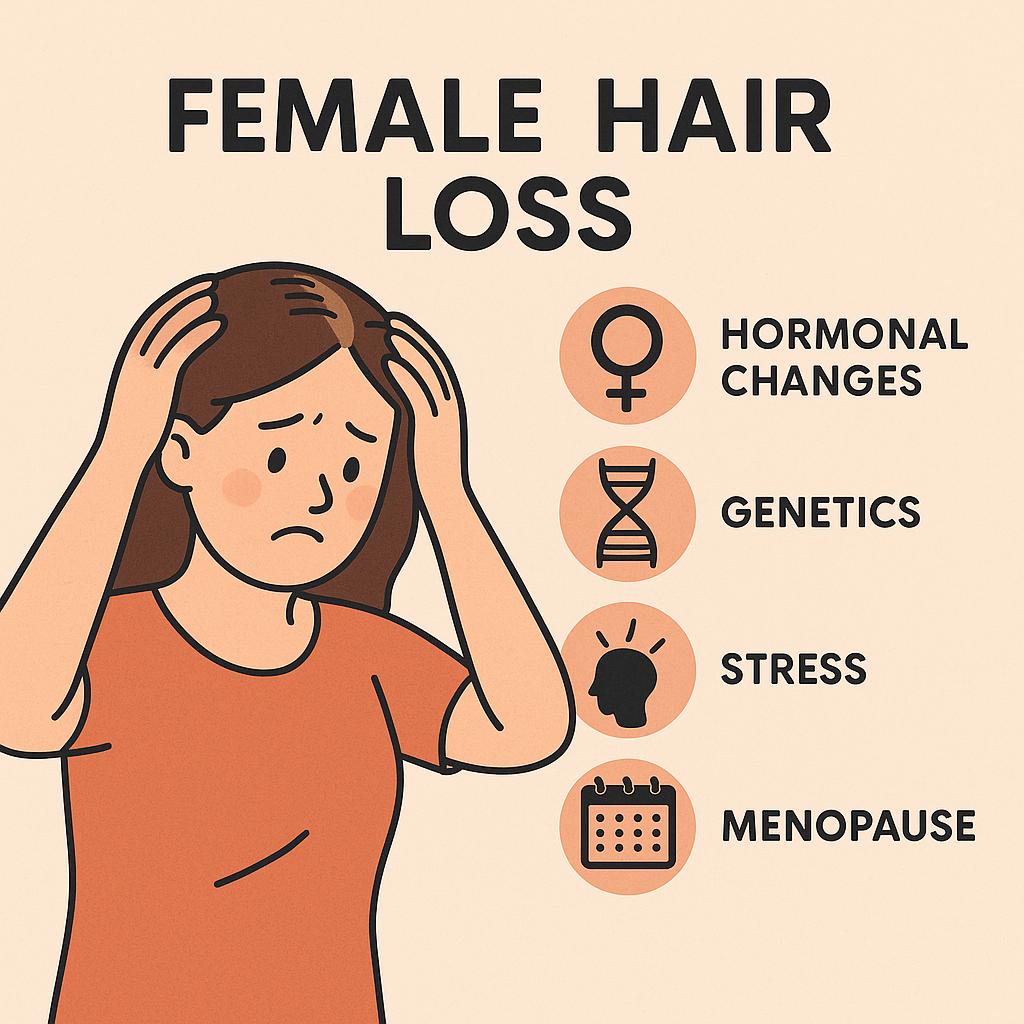 탈모로 근심하는 여성의 모습 이미지 만화체 그림