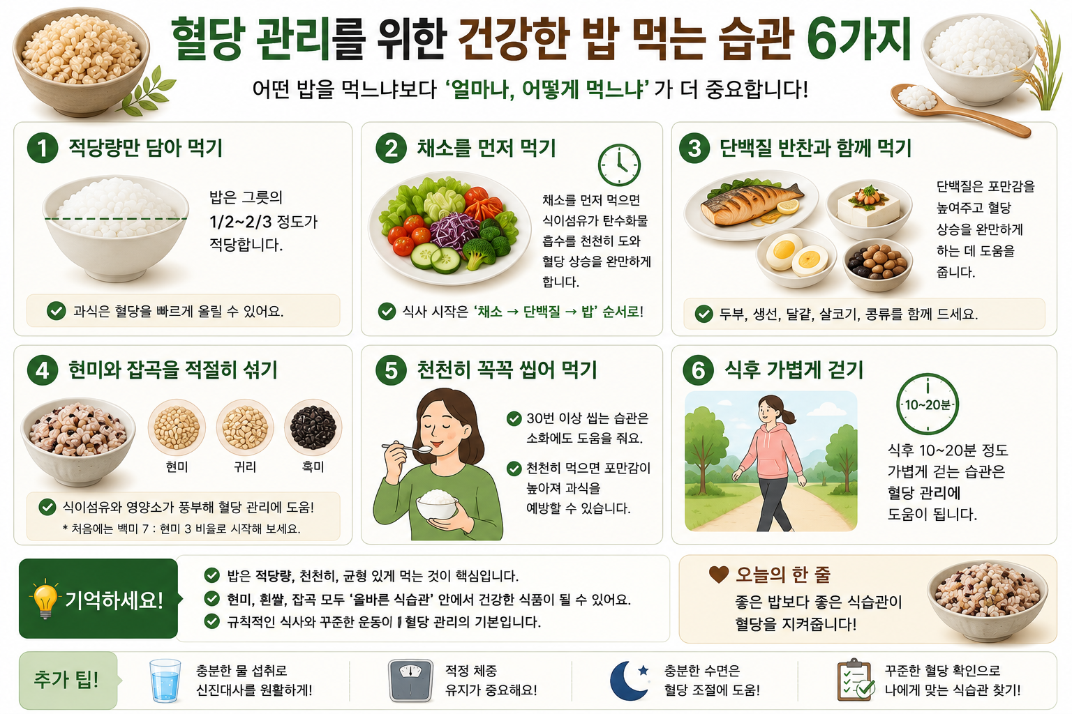 밥의 양과 반찬 구성, 식사 관련 확인 항목을 모은 그림