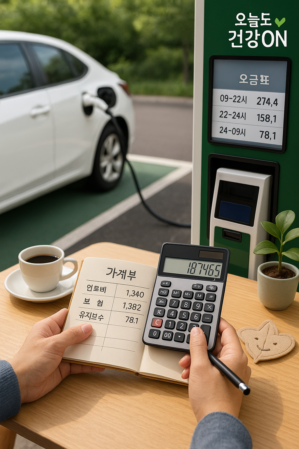 차량 유지비를 계산 중인 운전자와 가계부