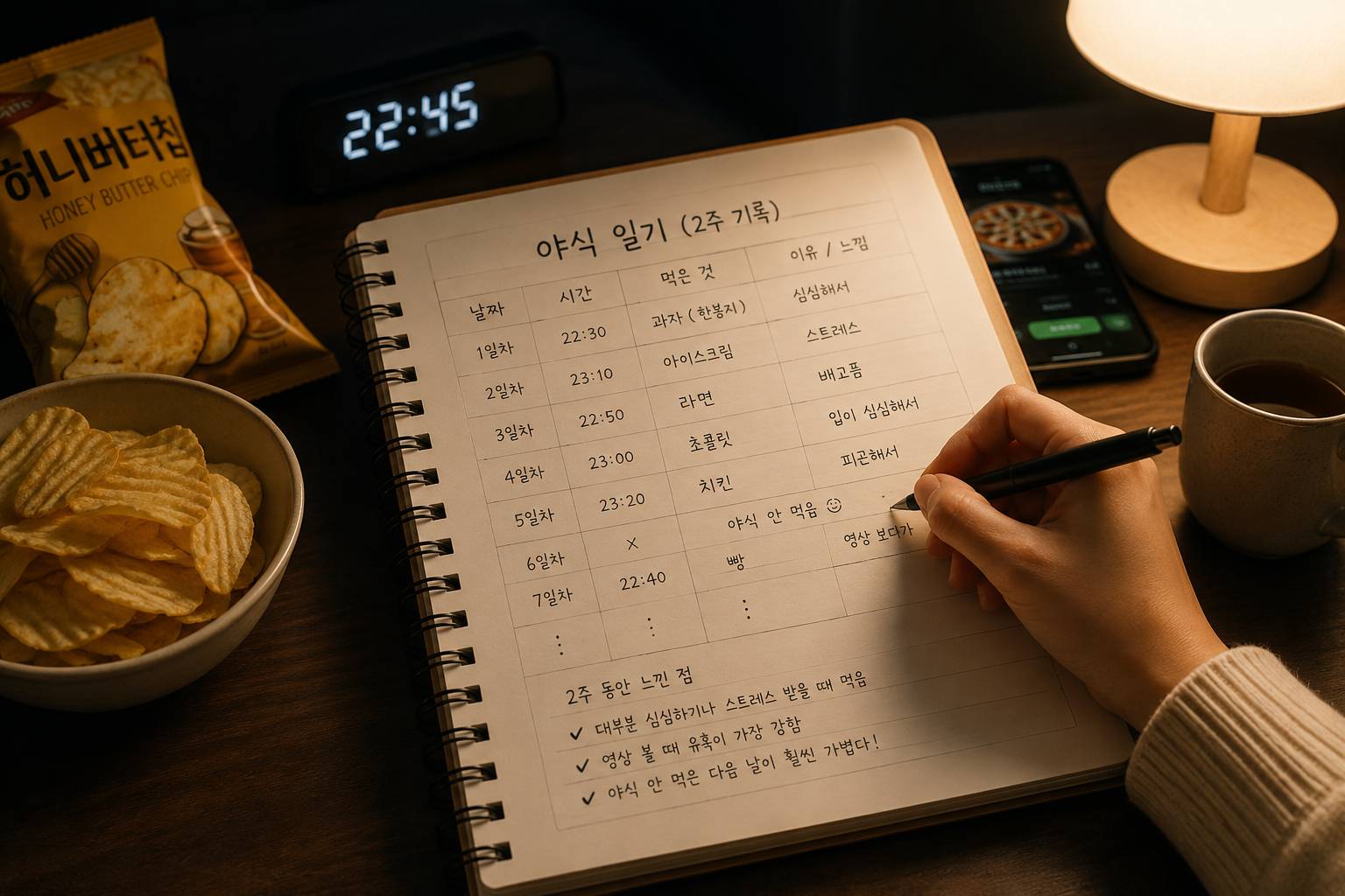 야식 일기를 2주 써봤더니 알게 된 것들 &mdash; 원인을 알자 횟수가 줄었습니다