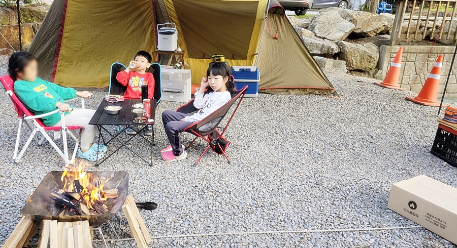 장작을 받은 쿠웅이 친구 와 불멍 타임