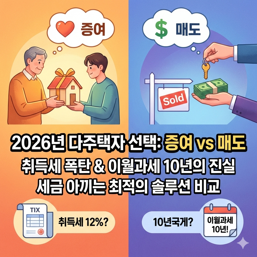 2026년 다주택자 자녀 증여 vs 매도 유불리 비교 취득세 중과세율과 이월과세 완벽 분석