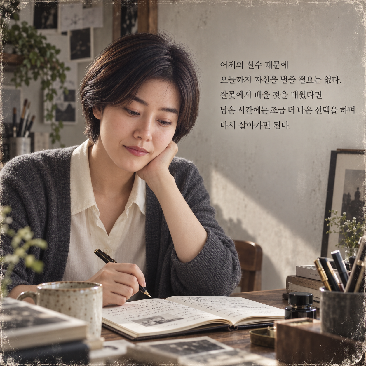 어제의 실수 때문에 오늘까지 자신을 벌줄 필요는 없다. 잘못에서 배울 것을 배웠다면 남은 시간에는 조금 더 나은 선택을 하며 다시 살아가면 된다.