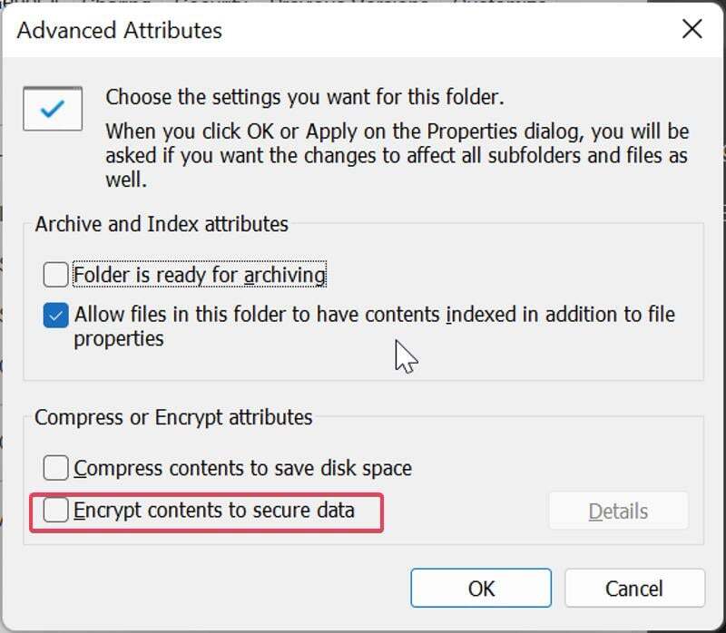 윈도우 폴더의 암호화 옵션