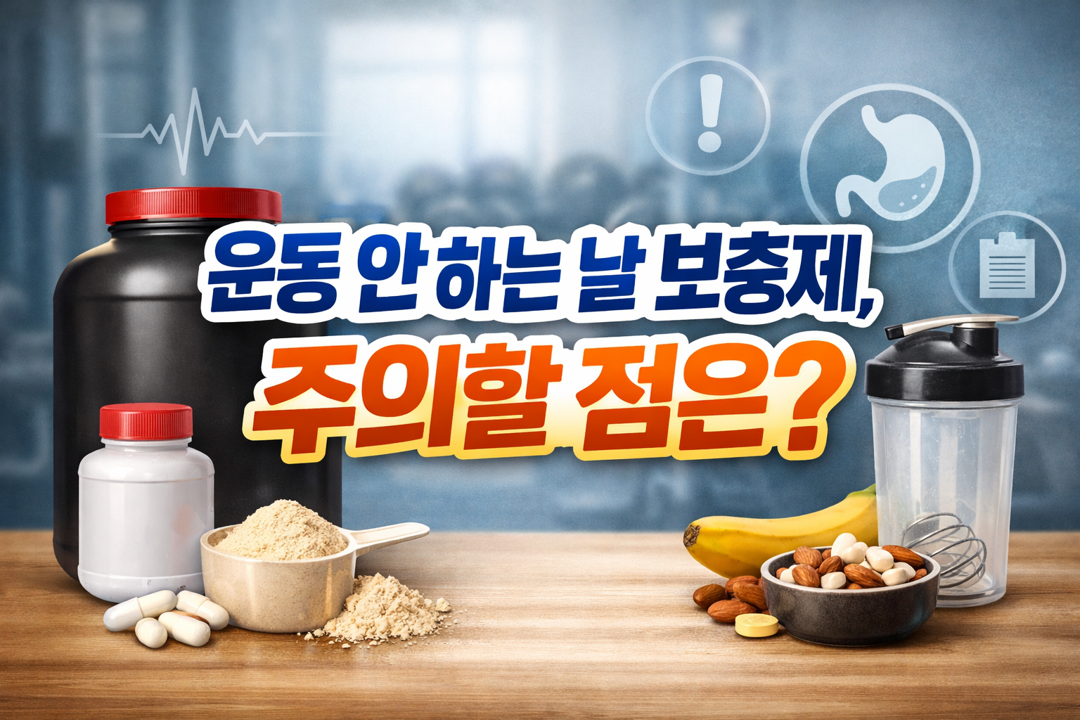 운동 안 하는 날 보충제 주의할 점, 단백질 보충제와 BCAA, 비타민 보충제 이미지