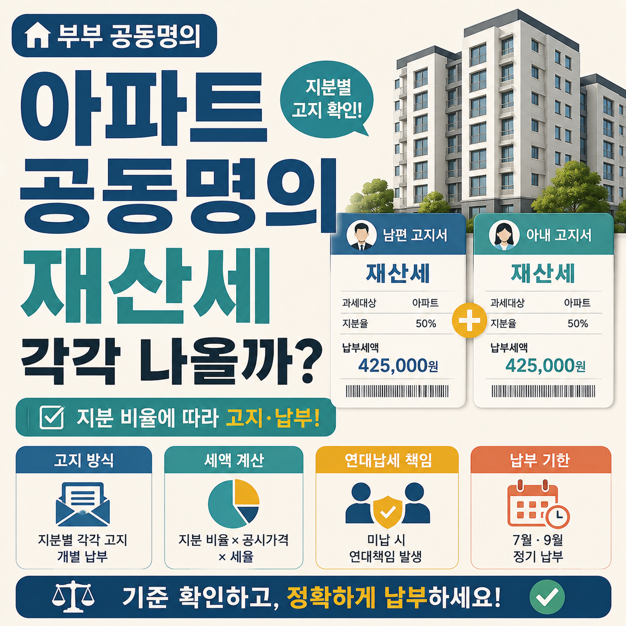 아파트 부부 공동명의 재산세 고지서 비교 이미지