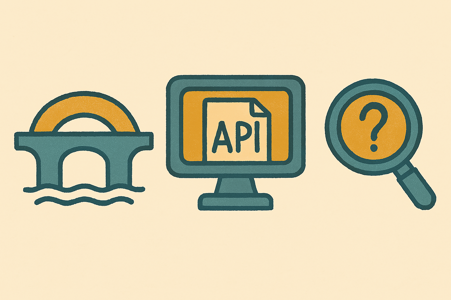 플랫폼, API, 쿼리가 순서대로 아이콘 형태의 일러스트로 표현되어 있다.