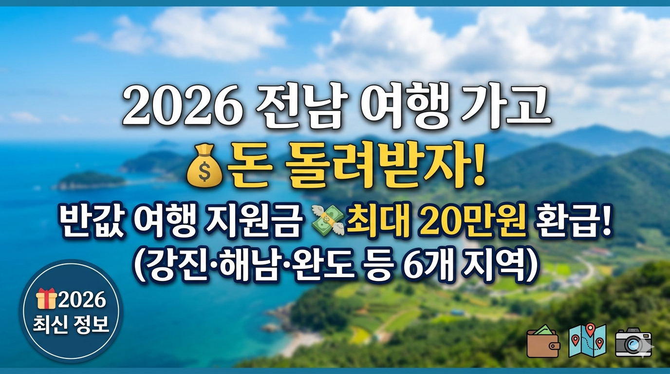 2026년 전라남도 여행 지원금 : 강진 해남 완도 등 6개 지역 반값 여핸 지원금 최대 20만원 환급