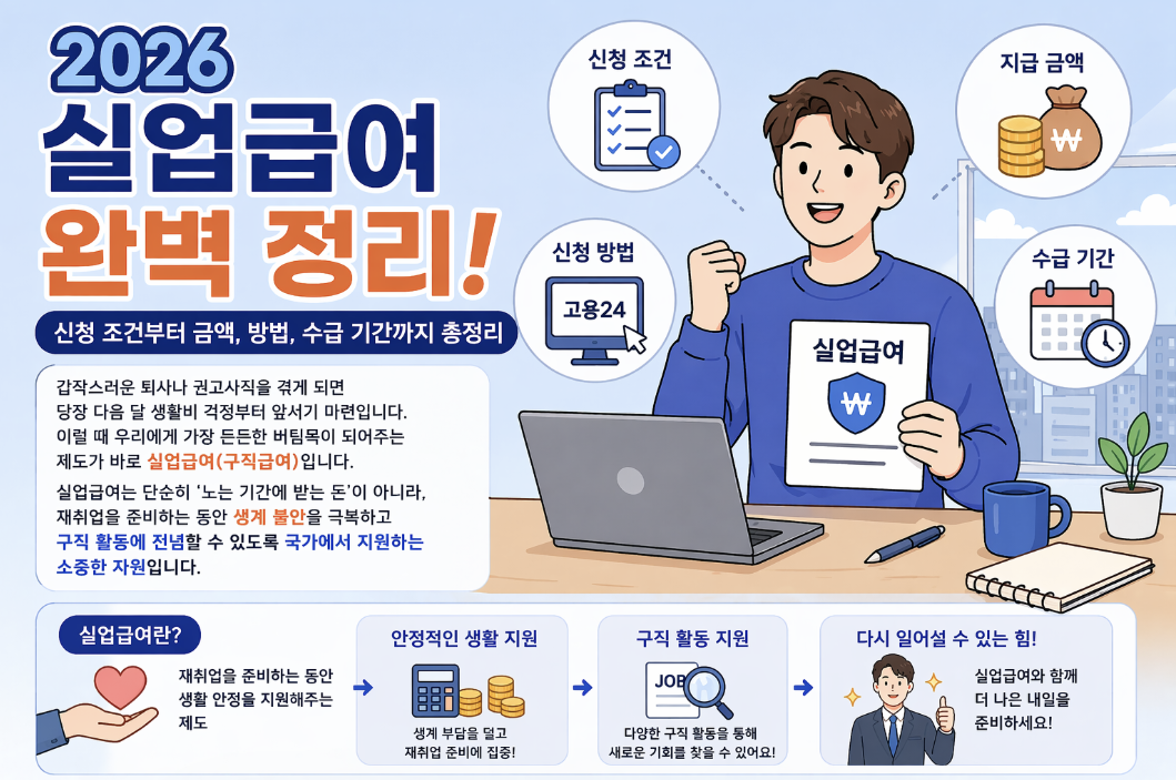2026 실업급여 신청 조건 금액 수급 기간 고용24 신청 방법 정리