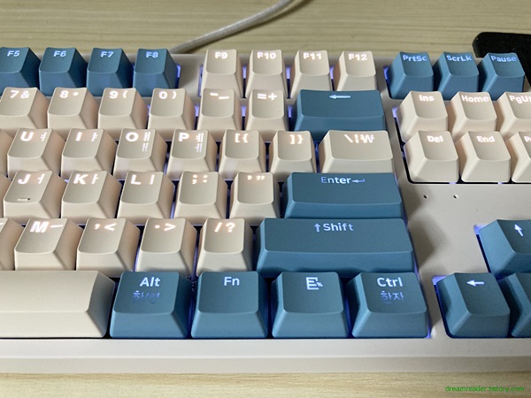 콕스(Cox) CK87 게이트론 LED 기계식 키보드(청축 텐키리스 크림블루) LED 켬