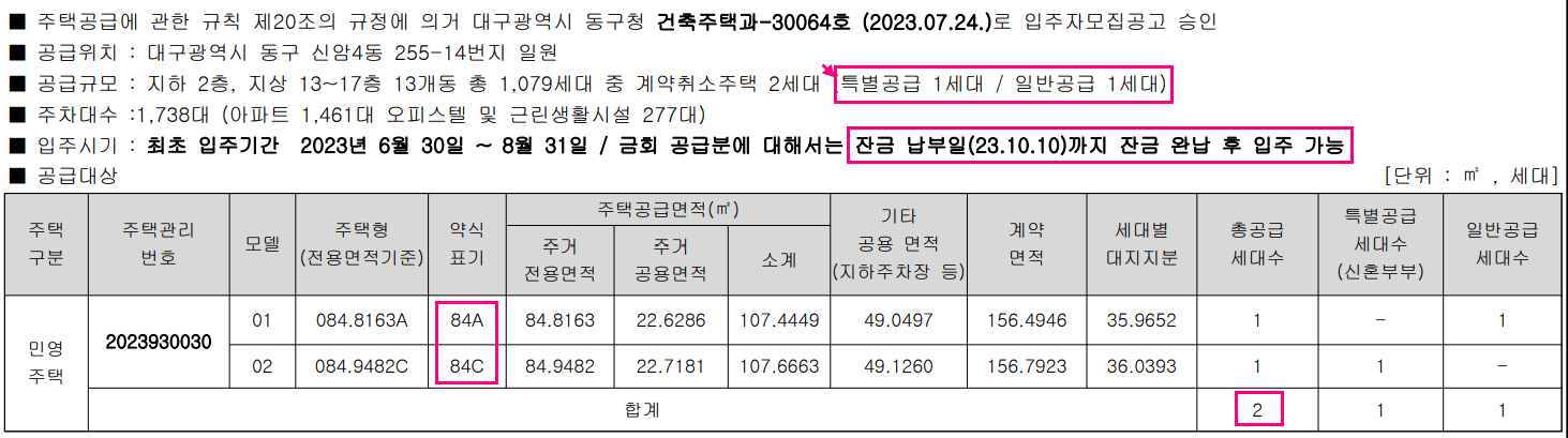 동대구역 화성파크드림 무순위 청약