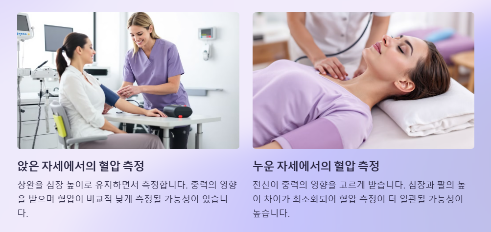 앉은자세 에서의 혈압측정과 누운 자세 에서의 혈압측정