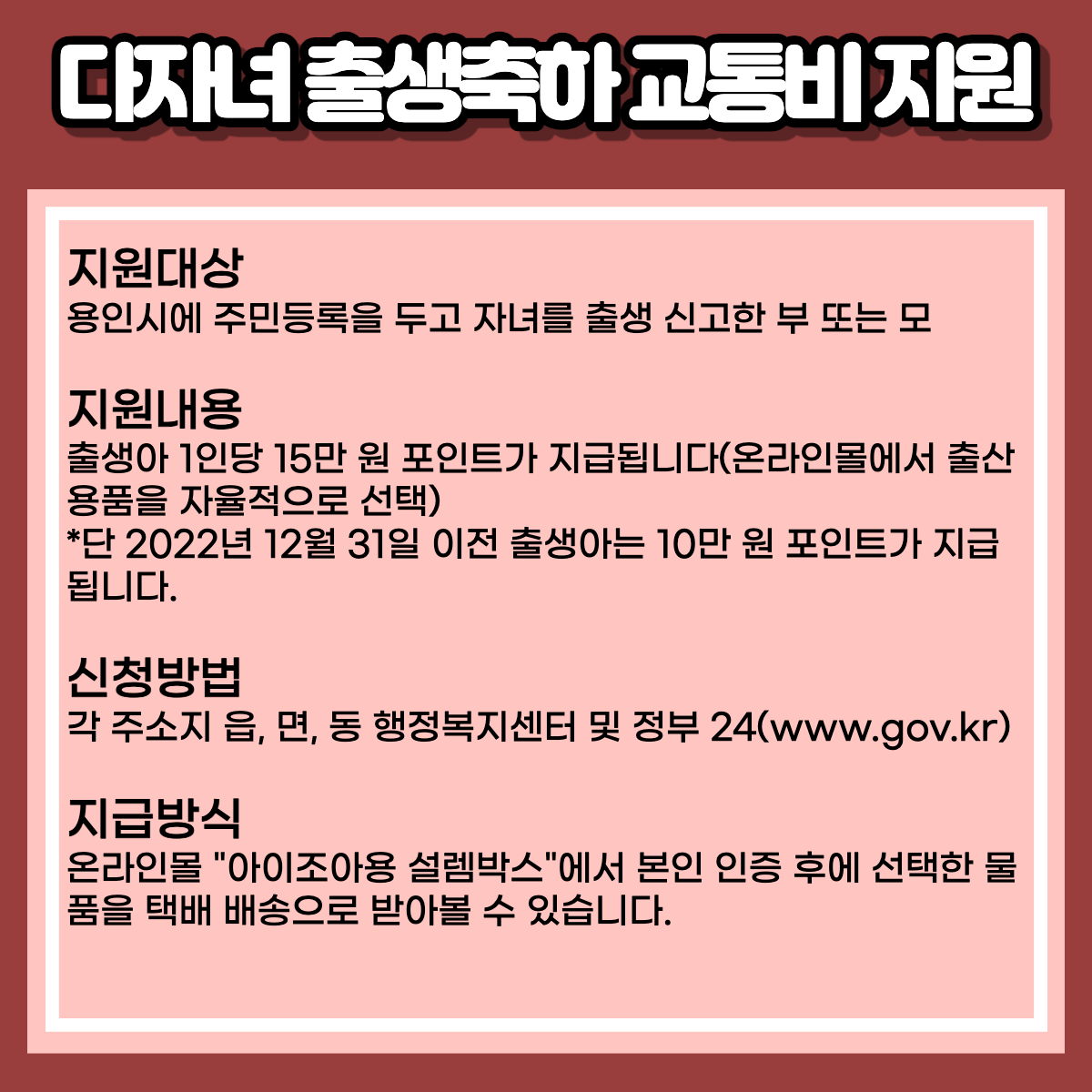 다자녀 출생축하 교통비 지원