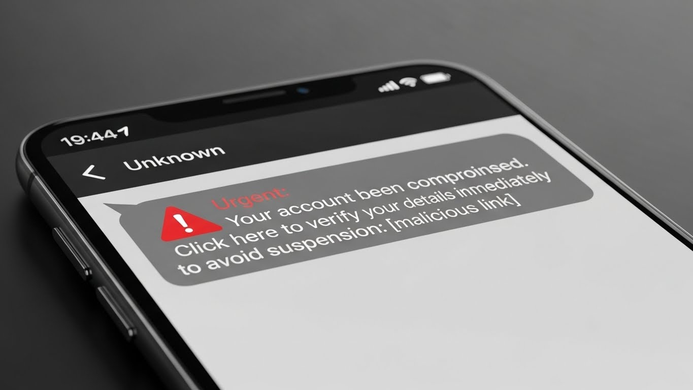 지원금 신청 사기 문자를 주의하라는 경고 메시지가 뜬 스마트폰 화면