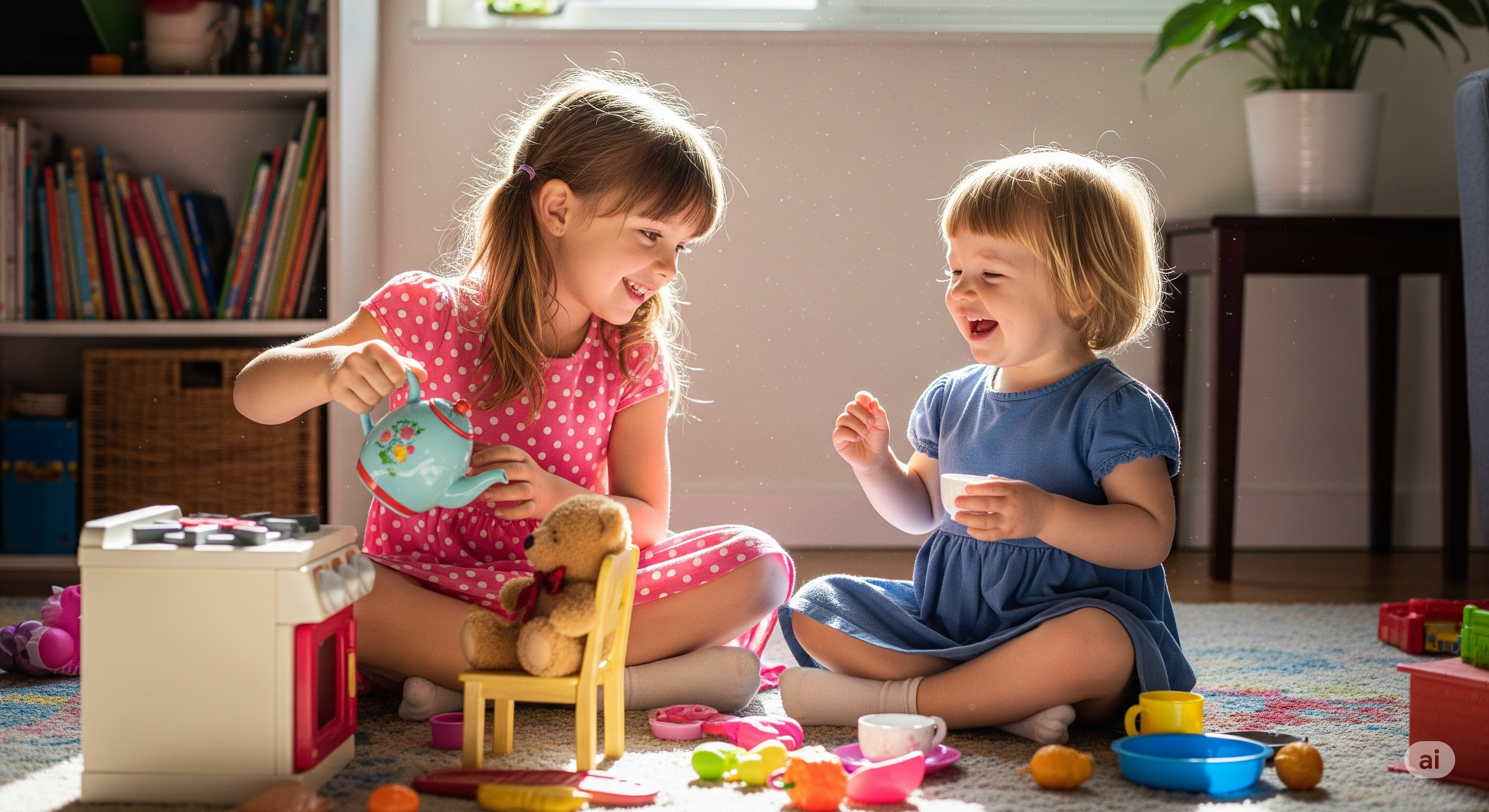 자매가 놀이하고 있는 이미지