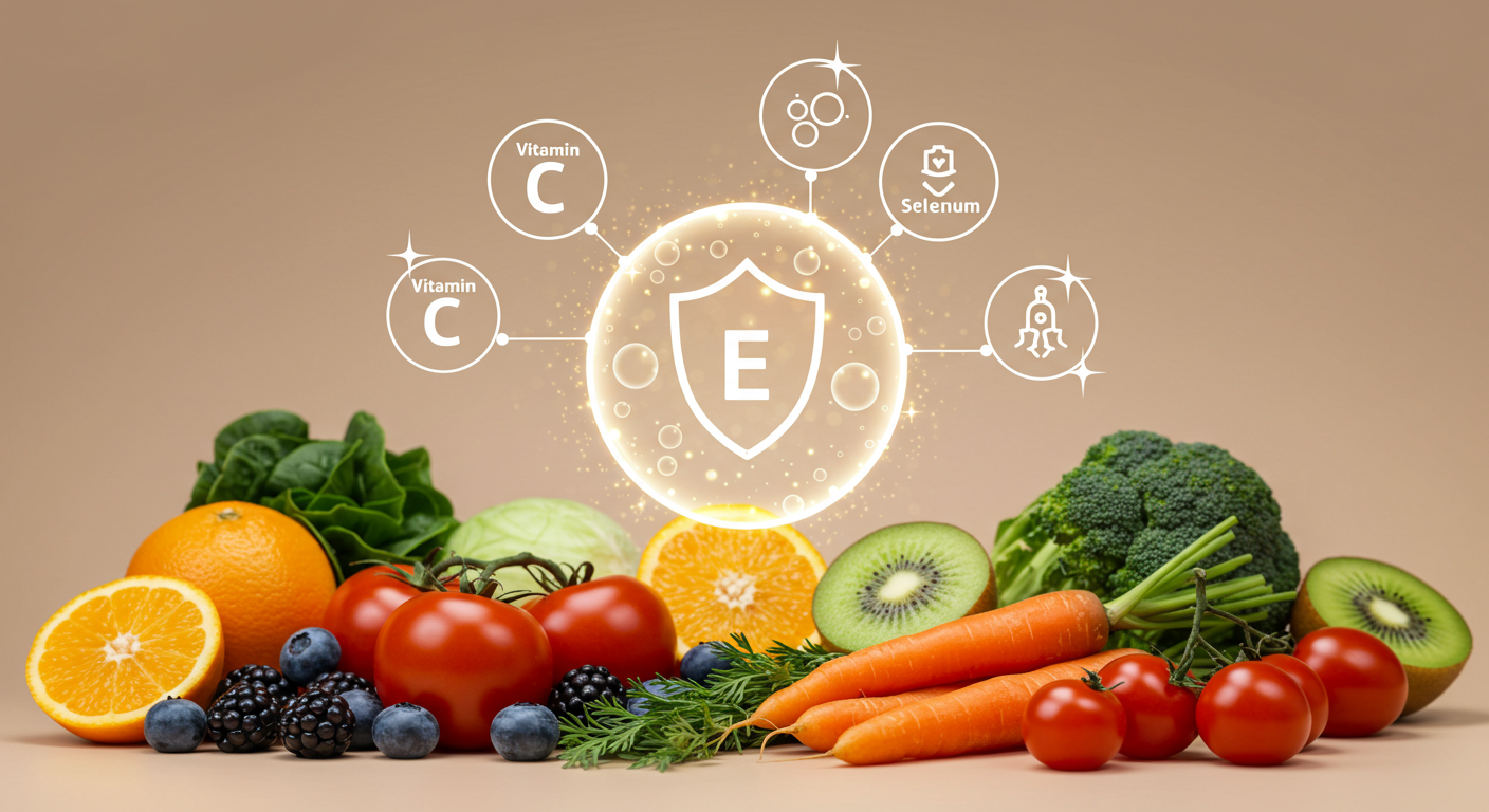 "항산화 영양소: 활성산소 제거로 세포 보호"에 대한 이미지입니다.