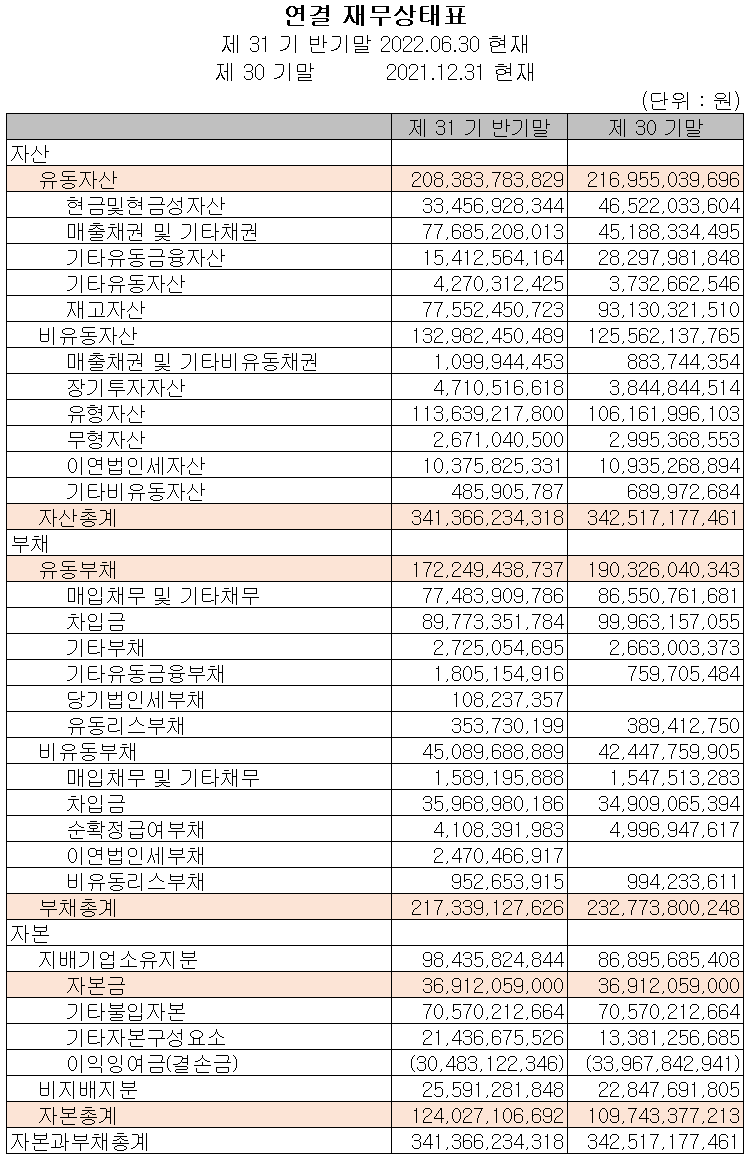 캠시스 - 재무상태표