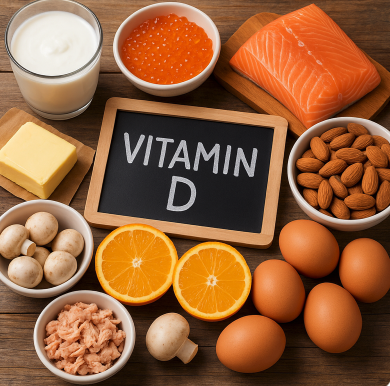 비타민D 이미지
날것의 연어 필렛과 주황색 연어알이 나무 도마 위에 놓여 있고
유리잔에 담긴 요거트
흰색 그릇에 담긴 아몬드
갈색 껍질 달걀 여러 개
버터 조각과 참치 캔
양송이버섯 몇 개
반으로 자른 오렌지 두 조각이
옅은 갈색 나무 테이블 위에 정갈하게 배치되어 있으며
중앙에는 "VITAMIN D"라는 글자가 적힌 검은색 칠판이 있음
전반적으로 음식의 신선함이 강조되며
부드럽고 자연스러운 조명 아래
음식의 색상이 선명하게 살아나도록 표현된 정물 이미지