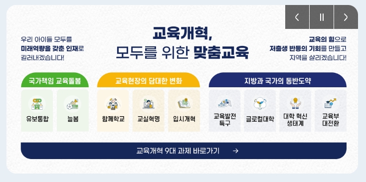 늘봄학교 및 유보통합 등 주요 메뉴 아이콘이 나열된 화면