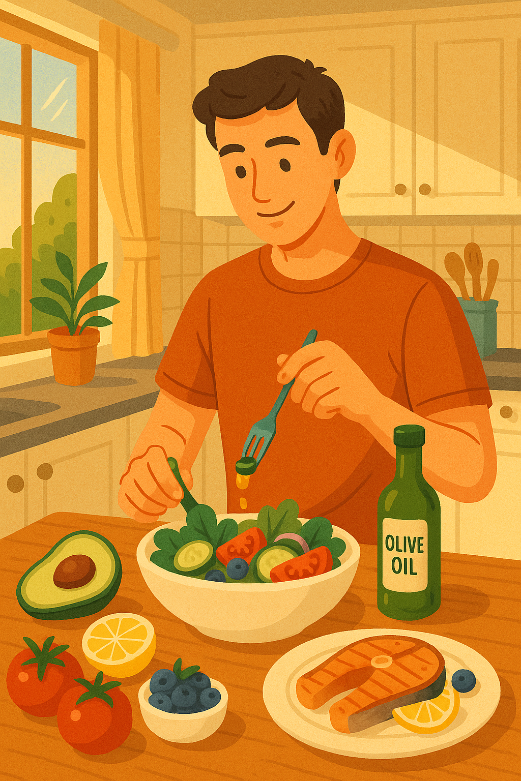 지중해식을 먹는 남성