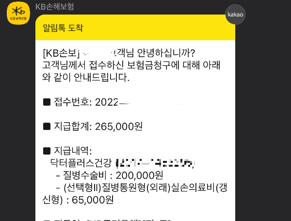 보험금 청구 결과 내역
