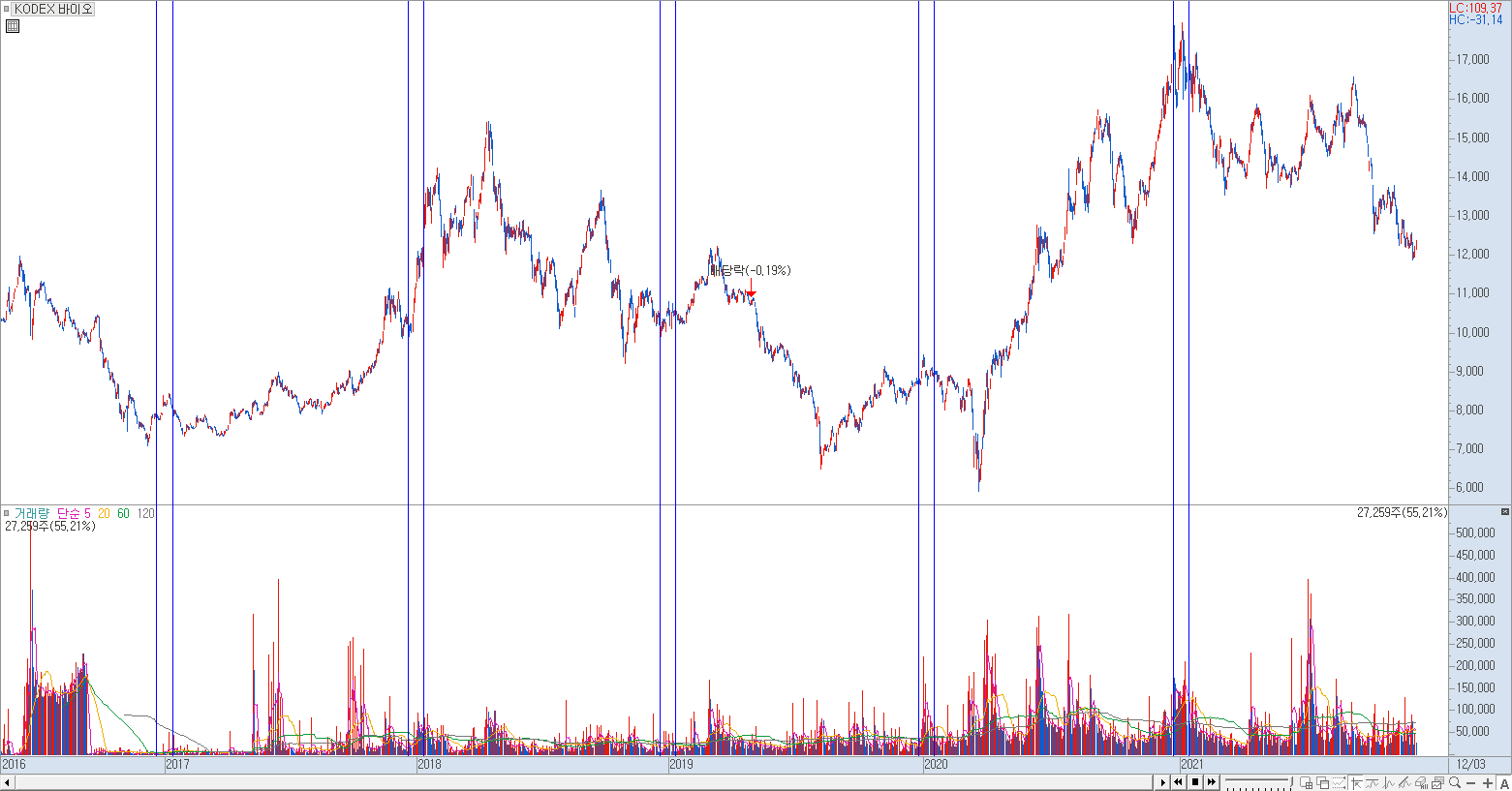 KODEX 바이오 과거 일봉 차트 예시 이미지