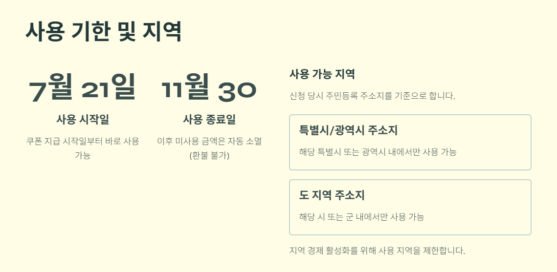사용 기한 및 지역