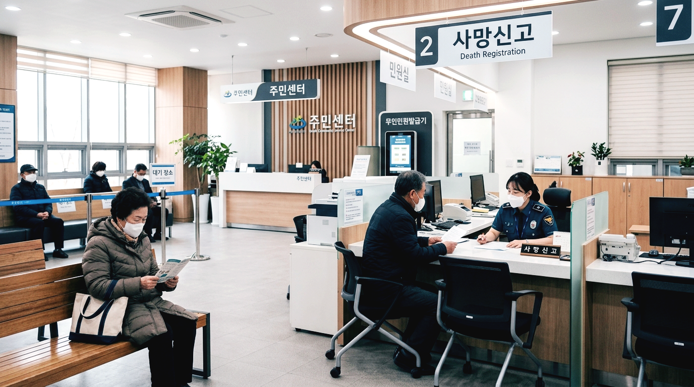사망신고를 위해 방문한 한국의 주민센터 내부 모습
