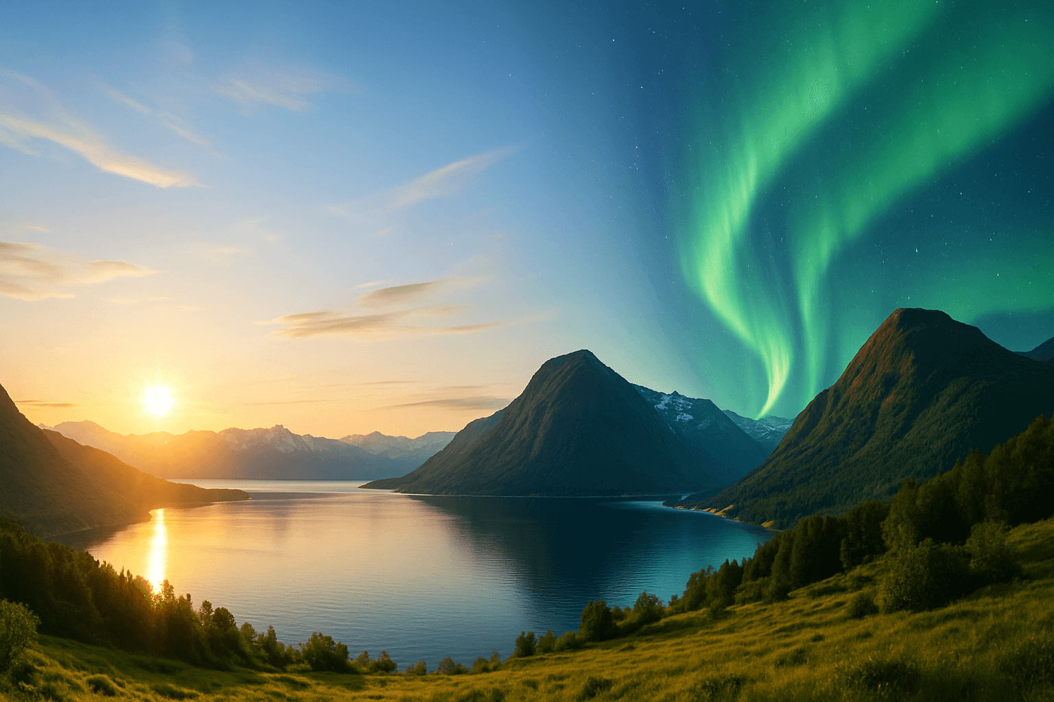 백야, 피오르드, 오로라 북유럽 이미지