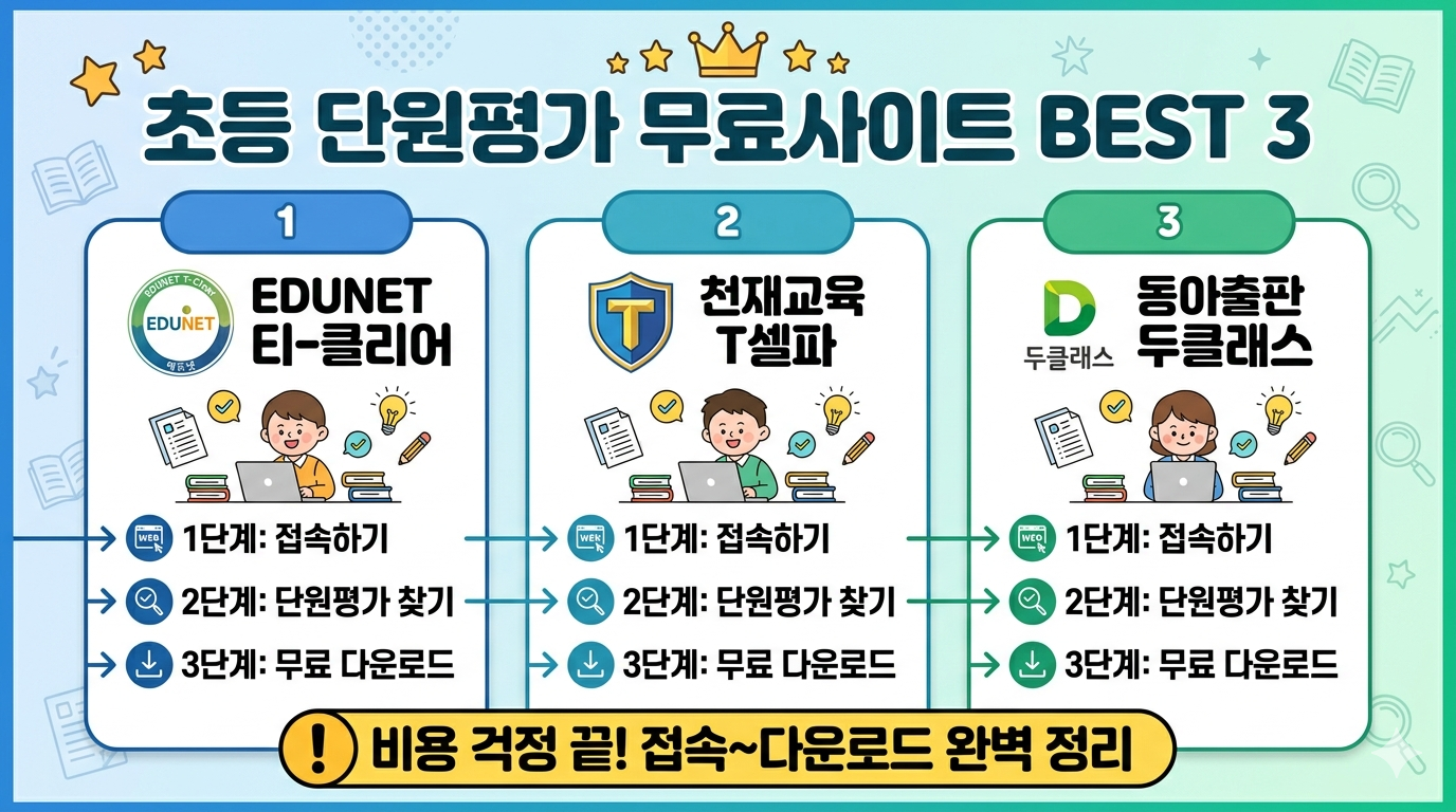 초등 단원평가 무료사이트 3가지 이용방법 완벽 정리:
에듀넷 &middot; 천재교육 &middot; 동아출판에서 비용 없이 단원평가 자료를 얻는 방법