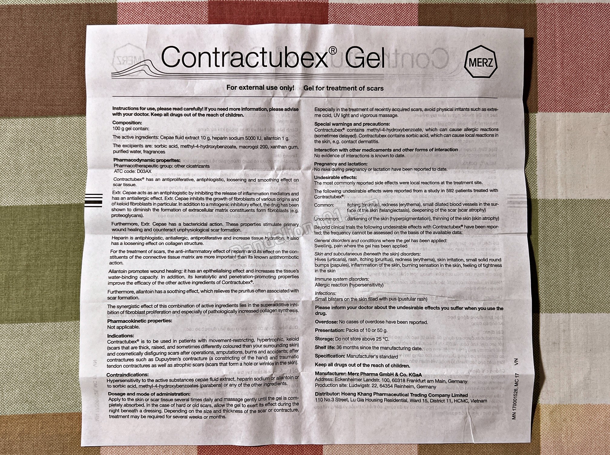 콘투락투벡스(Contractubex) 연고 설명서 사진