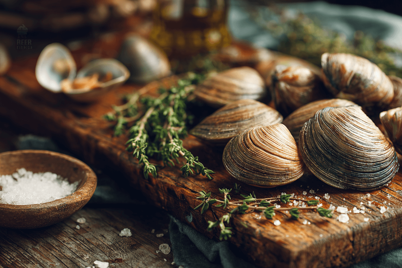 도마-위에-올려져-있는-조개-이미지