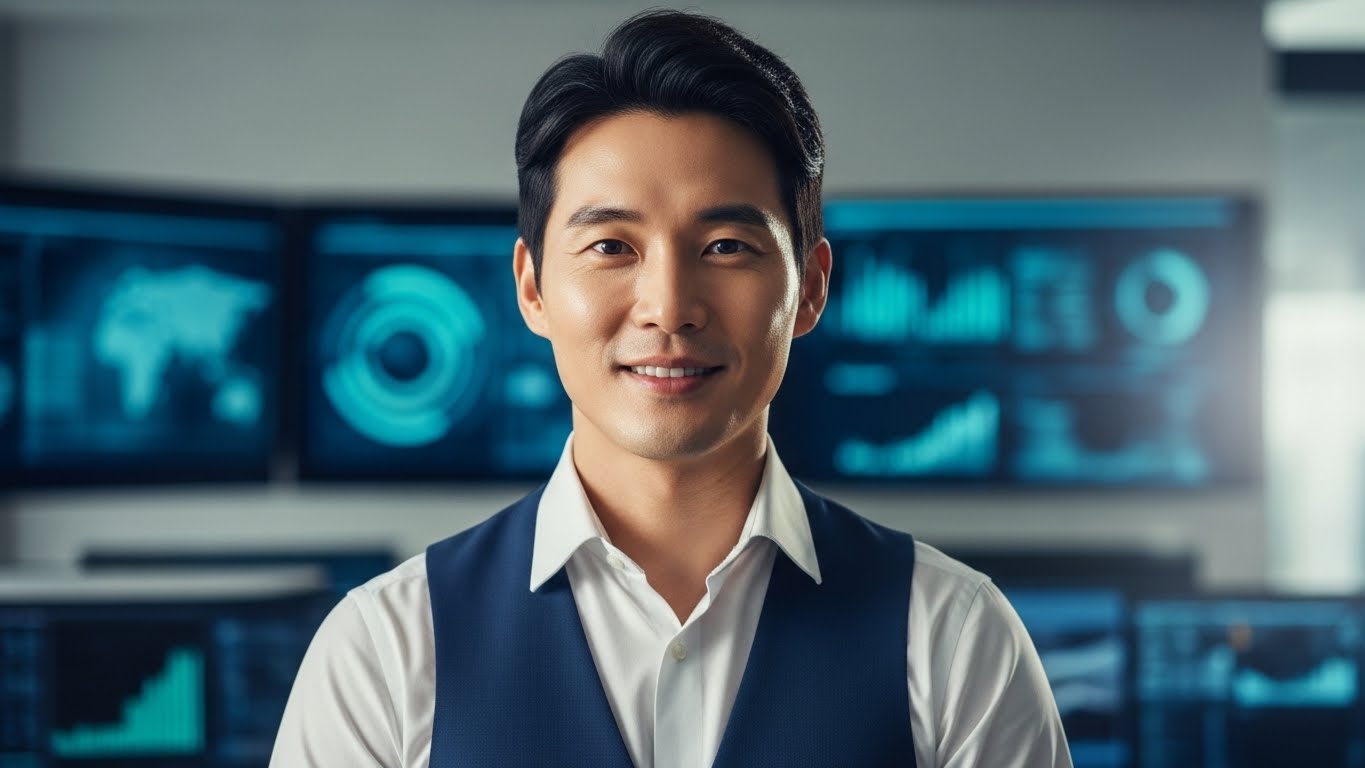 신뢰감을 주는 전문가가 독자에게 미래 전략을 제시하는 모습의 프로필 사진