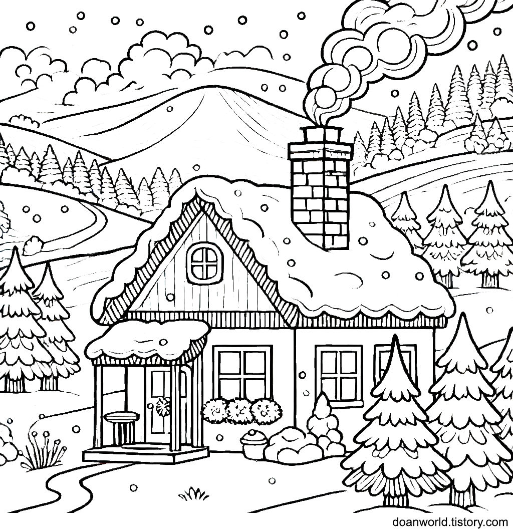 겨울 풍경 색칠공부 도안