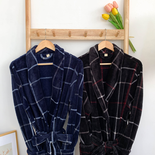 체크 커플 극세사 수면잠옷 빅사이즈 파자마 겨울 로브가운 수면가운